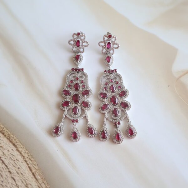 92.5 silver earrings with rubies and morganite – handcrafted traditional and elegant gemstone earrings