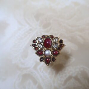 92.5 silver ring with diamond polkies and precious stones in gold polish – handcrafted Indian design