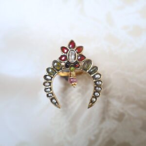 92.5 silver ring with diamond polkies and precious stones in gold polish – handcrafted Indian design