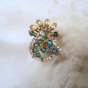 92.5 silver ring with diamond polkies and precious stones in gold polish – handcrafted Indian design
