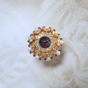 92.5 silver ring with Kundan stones and freshwater pearls – traditional handcrafted Indian design