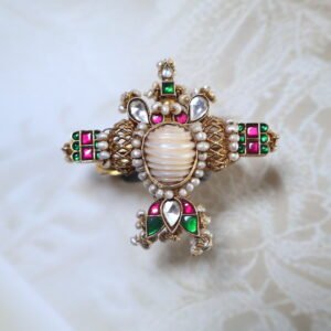 92.5 silver ring with Kundan stones and freshwater pearls – traditional handcrafted Indian design