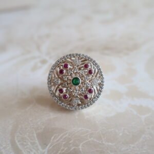 92.5 silver Rakhri for women with American diamonds – traditional Indian forehead ornament with string