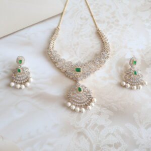 92.5 silver jewellery set with seazed stones and gold polish – traditional Indian necklace and earrings