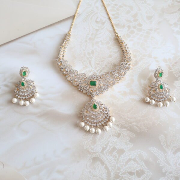 92.5 silver jewellery set with seazed stones and gold polish – traditional Indian necklace and earrings