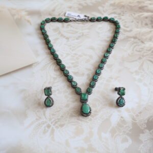 92.5 sterling silver jewellery set with natural diamonds and emeralds – luxury handcrafted necklace and earrings