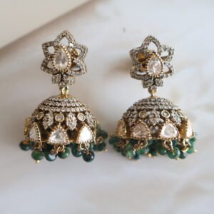 92.5 silver jumkas with sparkling Moissanite polkies – handcrafted traditional Indian earrings