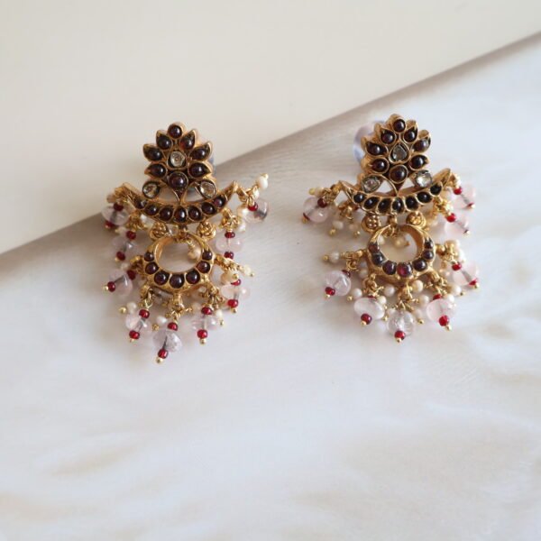 92.5 silver earrings with diamond polkies, natural gemstones, and freshwater pearls – handcrafted traditional silver jewellery