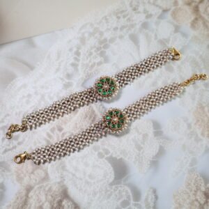 92.5 silver bracelet pair with kundan stones and freshwater pearls – handcrafted traditional jewellery.