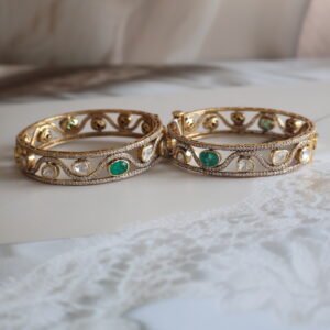 92.5 silver bangles with moissanite polkies and colourful stones – handcrafted Indian jewellery