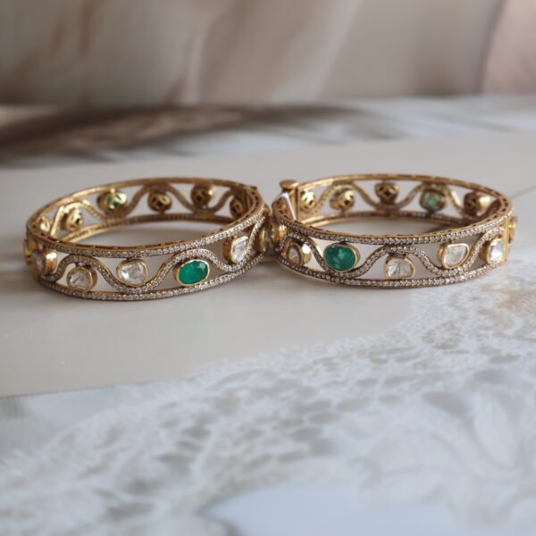 92.5 silver bangles with moissanite polkies and colourful stones – handcrafted Indian jewellery