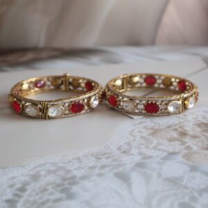 92.5 silver bangles with moissanite polkies and red stones – handcrafted traditional jewellery