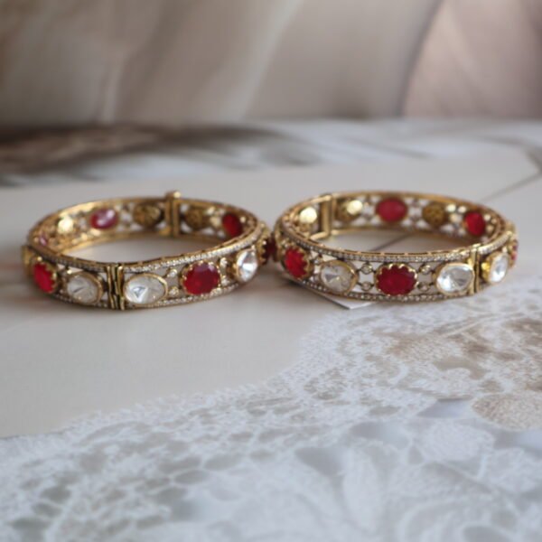 92.5 silver bangles with moissanite polkies and red stones – handcrafted traditional jewellery