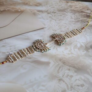 92.5 silver Shish Fool with kundan stones, freshwater pearls, and gold polish – traditional handcrafted jewellery