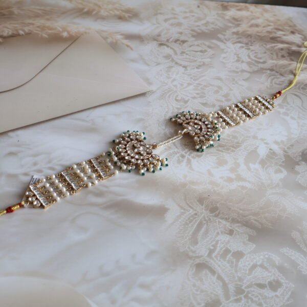 92.5 silver Shish Fool with kundan stones, freshwater pearls, and gold polish – traditional handcrafted jewellery
